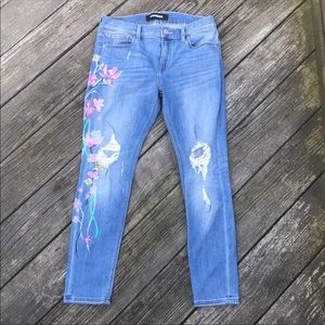 Express mid rise floral distressed skinny